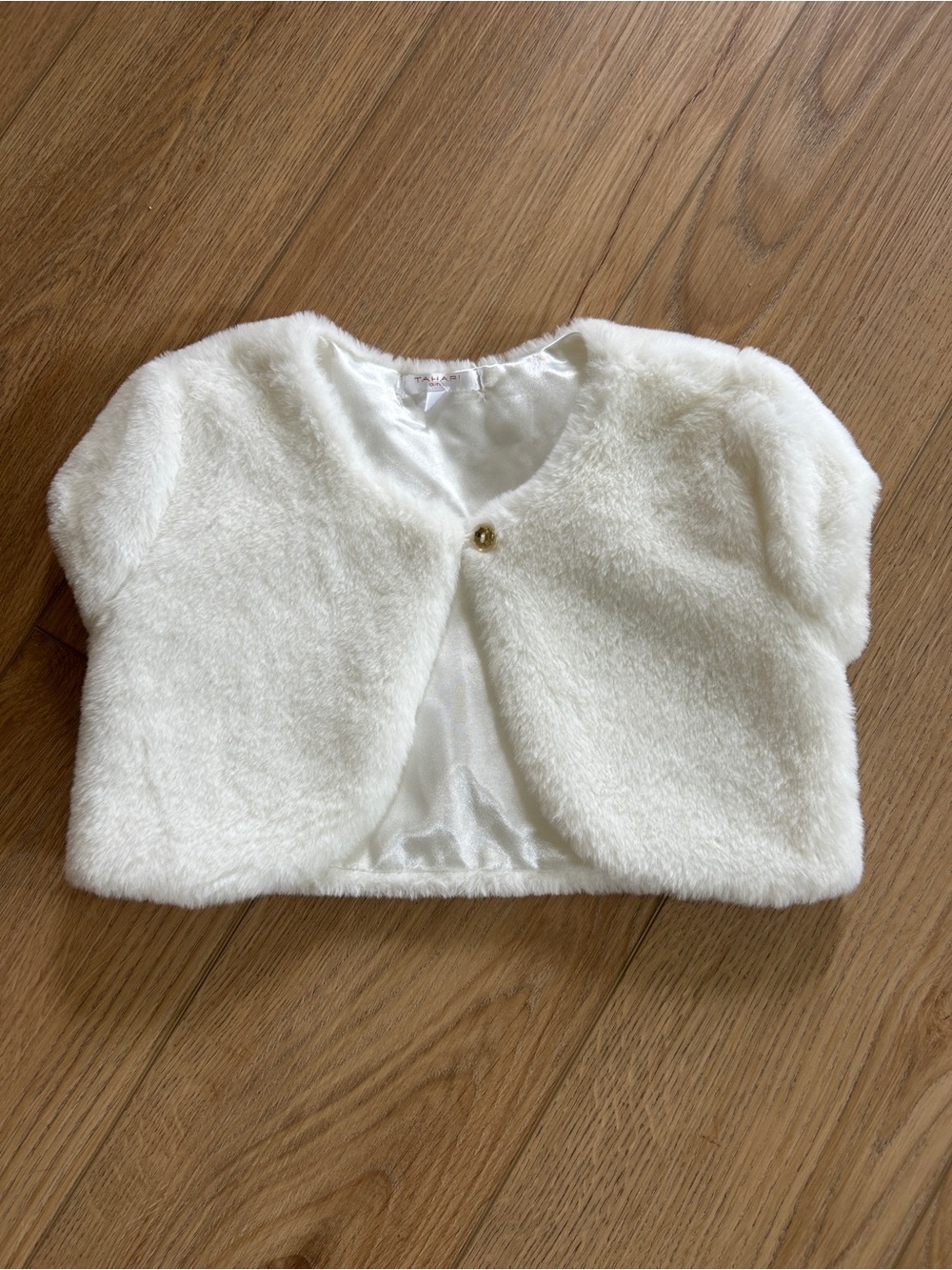 Tahari Girls' Cream Faux Fur Bolero Jacket